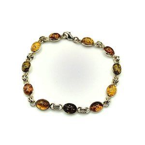 Sterling Silver Gold Flake Amber Color Tennis Bracelet 7.5"